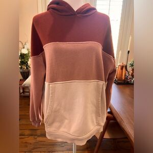 American Eagle Colorblock Oversized Hoodie Rust Pink Cream Fleece Pullover Sz M